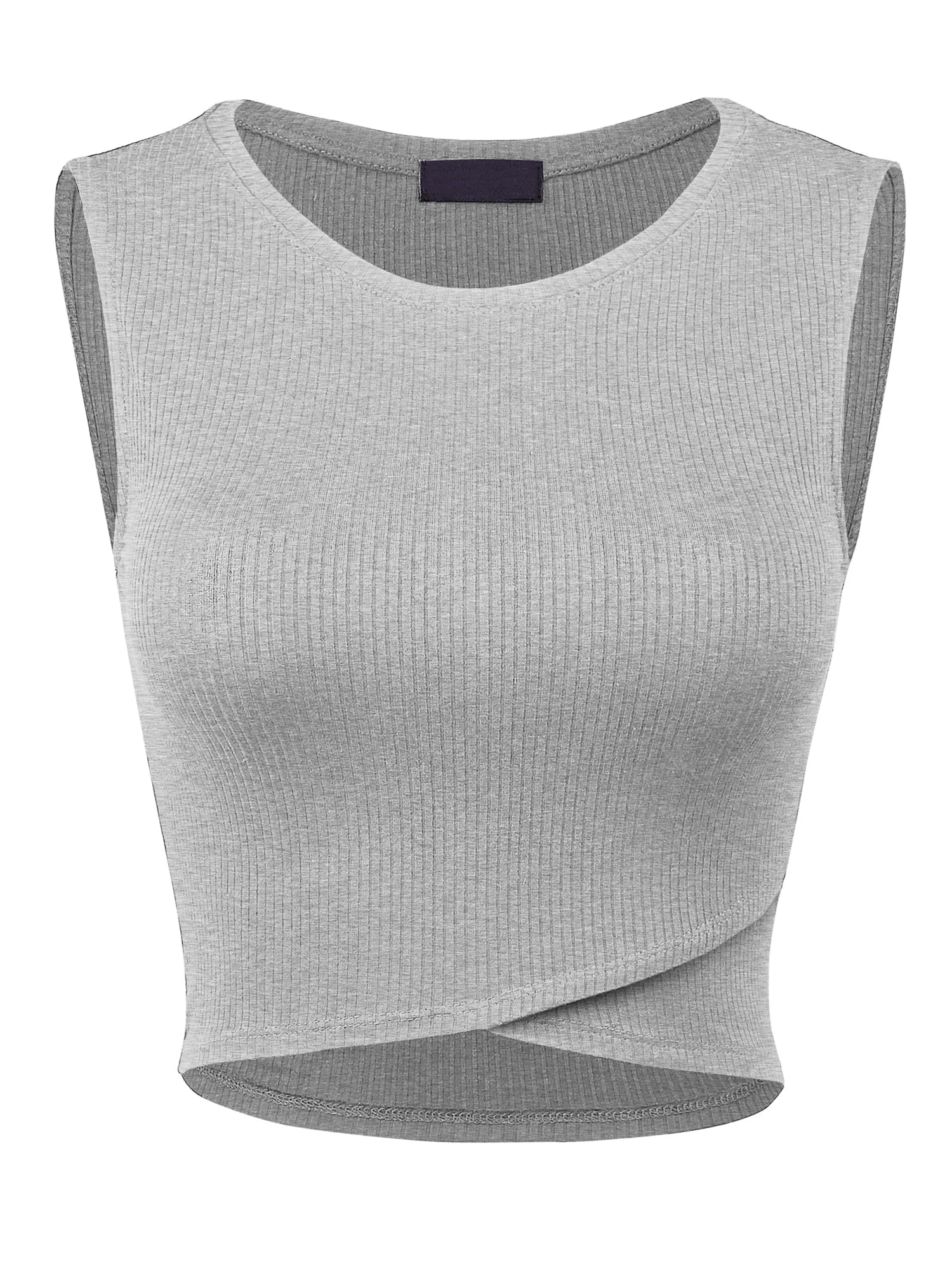 Women Sleeveless Sexy Round Neck Rib Crop Tank Top Tee (FWT1084)