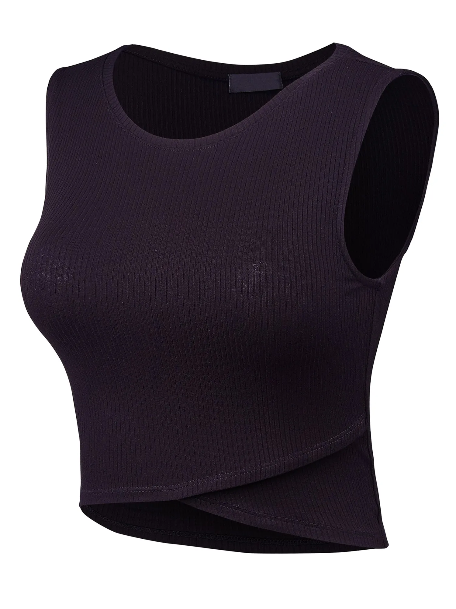 Women Sleeveless Sexy Round Neck Rib Crop Tank Top Tee (FWT1084)