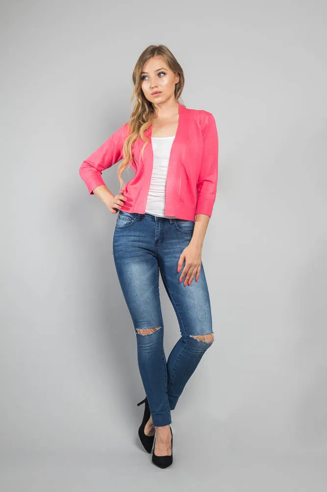 Women's Classic 3/4 Sleeve Cropped Cardigan