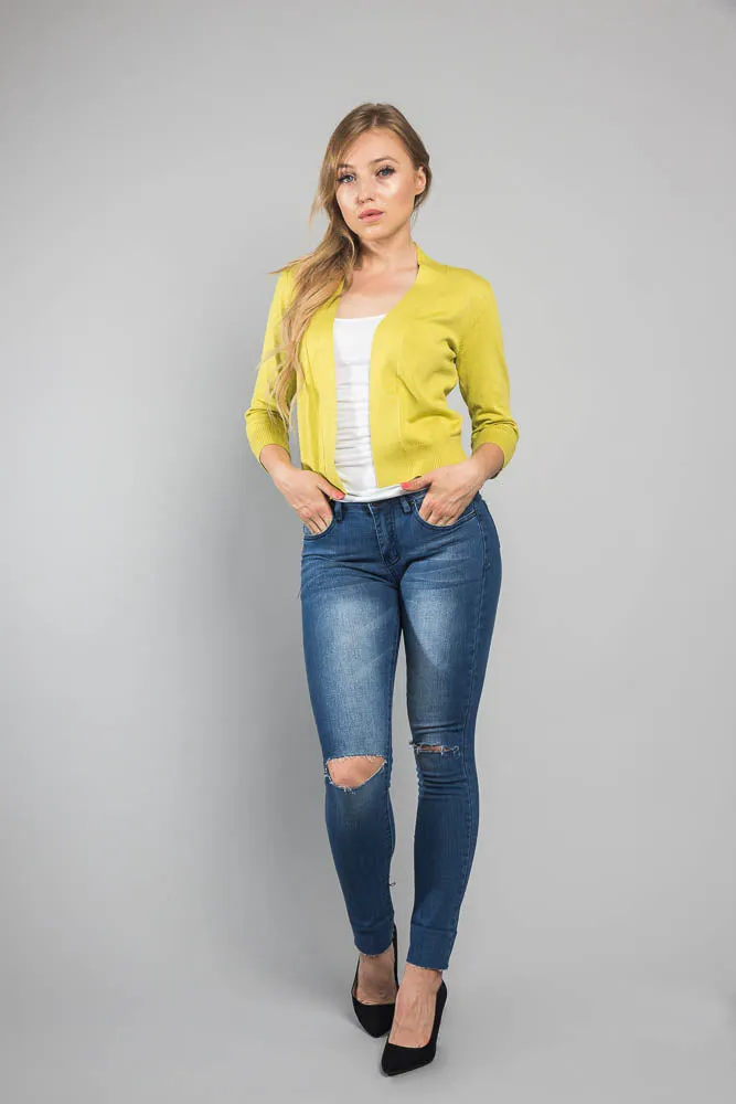 Women's Classic 3/4 Sleeve Cropped Cardigan