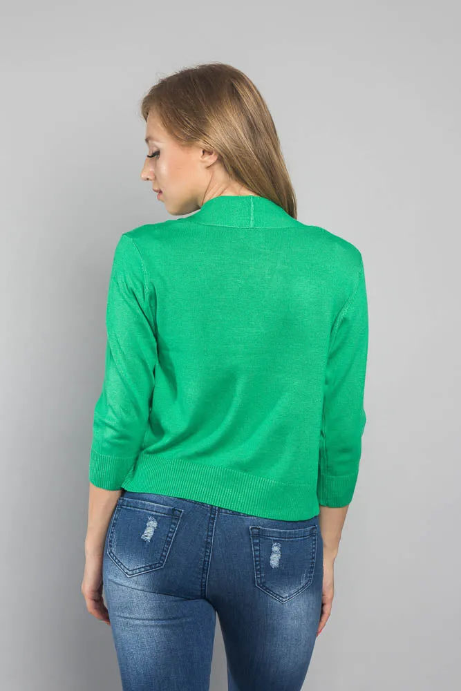 Women's Classic 3/4 Sleeve Cropped Cardigan