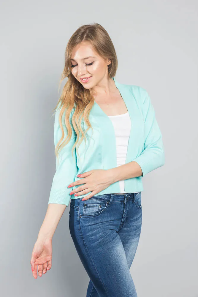 Women's Classic 3/4 Sleeve Cropped Cardigan