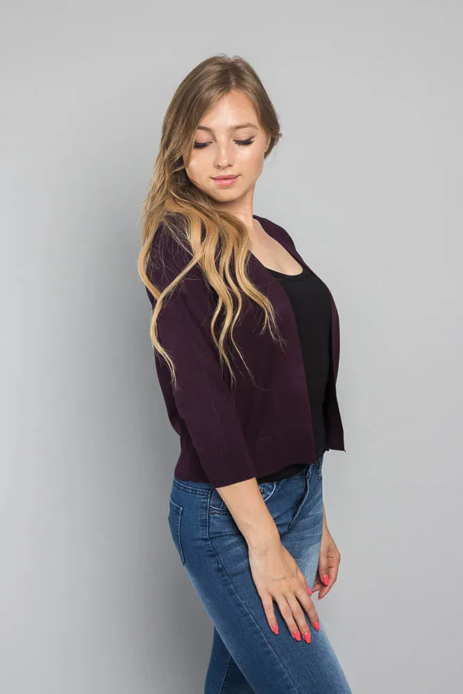 Women's Classic 3/4 Sleeve Cropped Cardigan