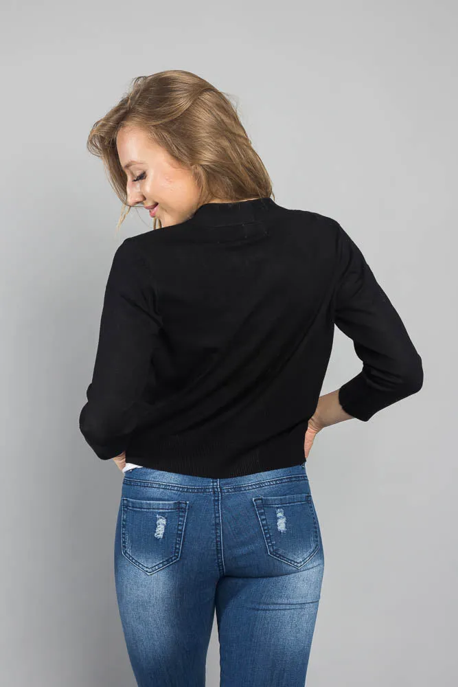 Women's Classic 3/4 Sleeve Cropped Cardigan