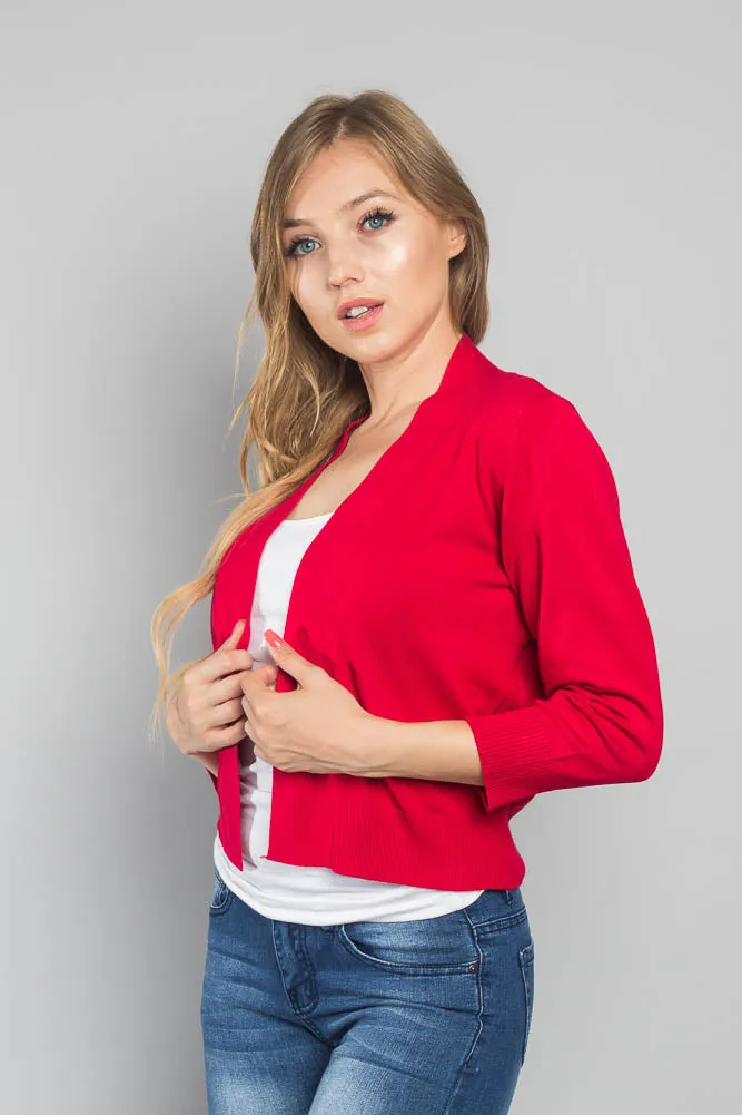 Women's Classic 3/4 Sleeve Cropped Cardigan