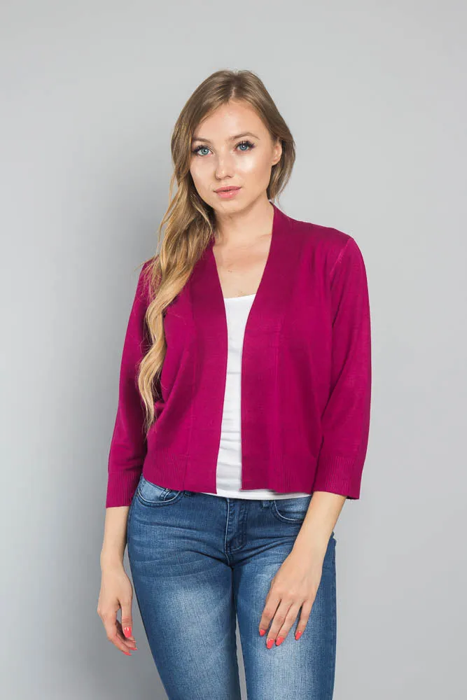 Women's Classic 3/4 Sleeve Cropped Cardigan