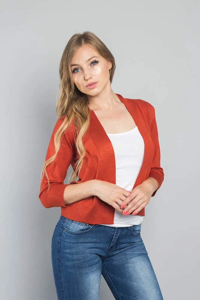 Women's Classic 3/4 Sleeve Cropped Cardigan