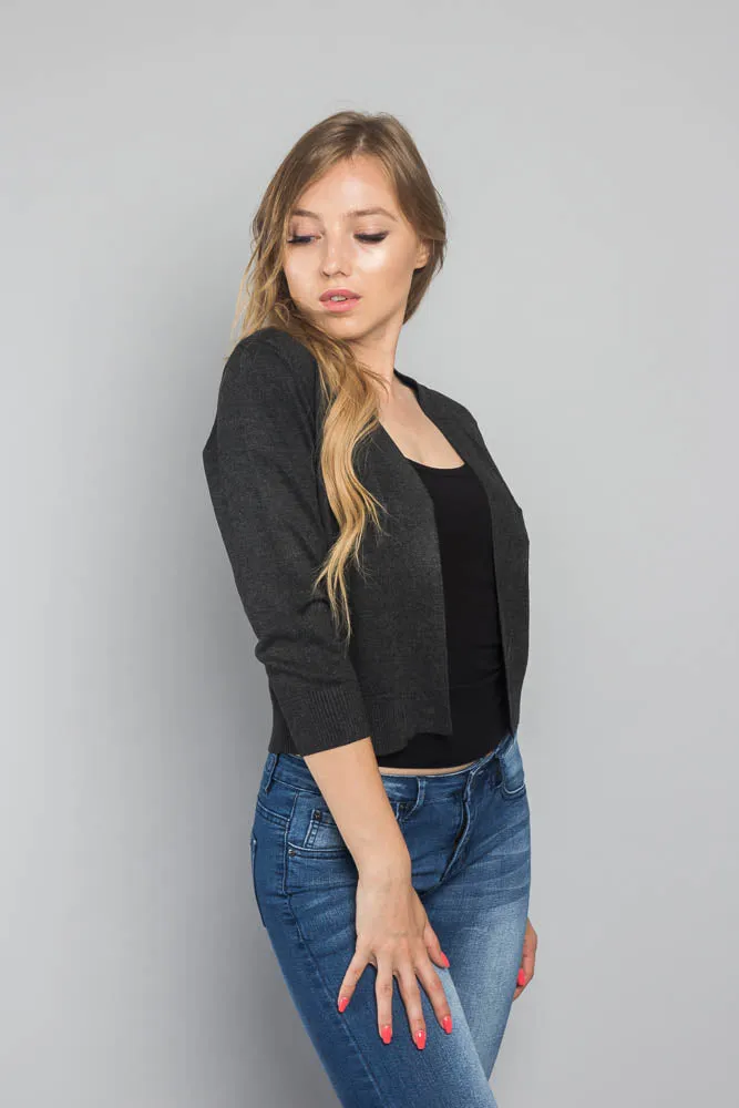Women's Classic 3/4 Sleeve Cropped Cardigan