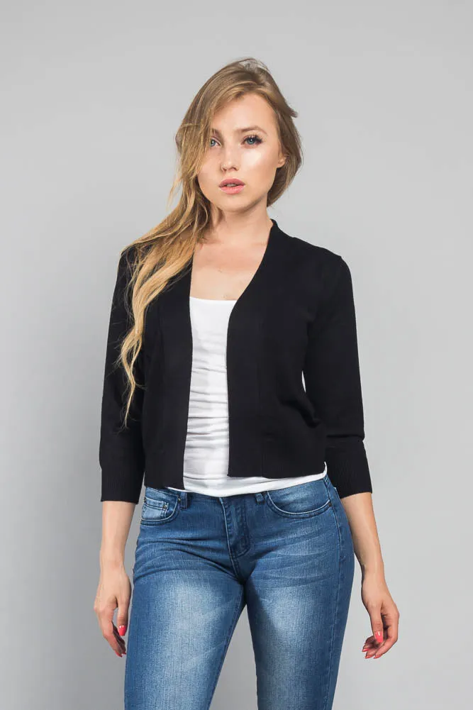 Women's Classic 3/4 Sleeve Cropped Cardigan