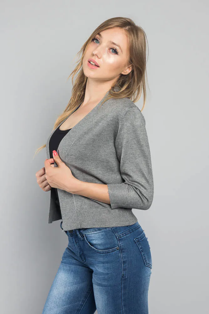 Women's Classic 3/4 Sleeve Cropped Cardigan