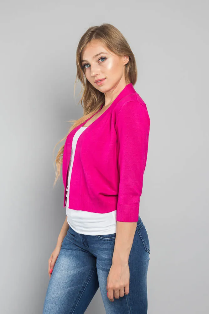 Women's Classic 3/4 Sleeve Cropped Cardigan