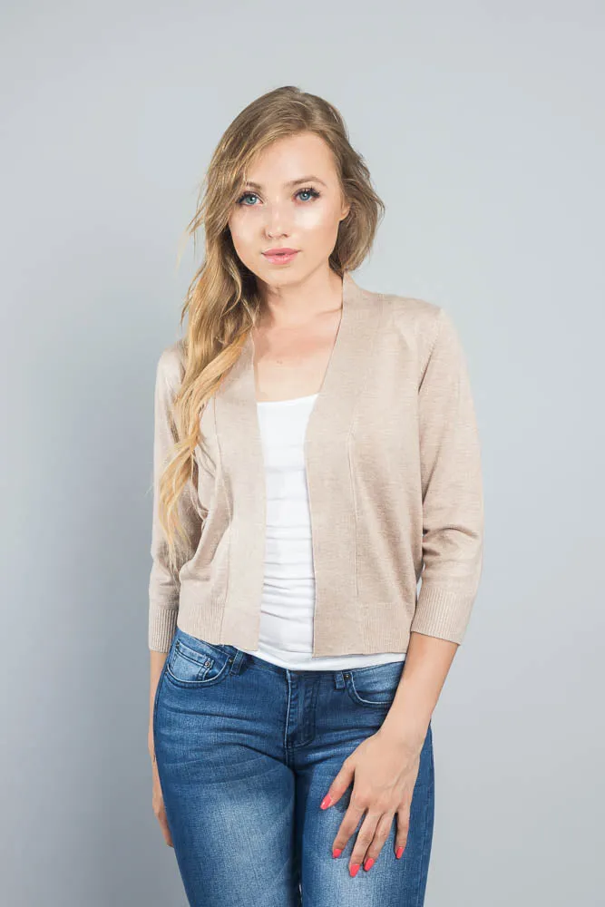 Women's Classic 3/4 Sleeve Cropped Cardigan