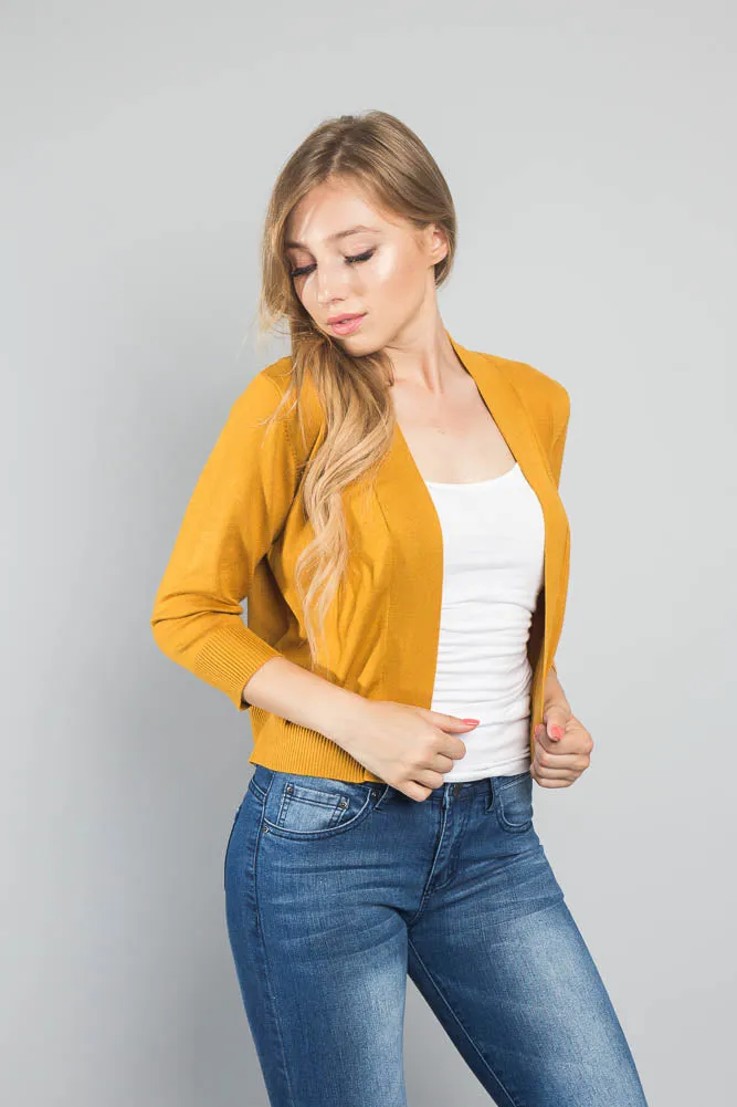 Women's Classic 3/4 Sleeve Cropped Cardigan