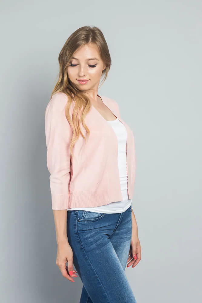 Women's Classic 3/4 Sleeve Cropped Cardigan