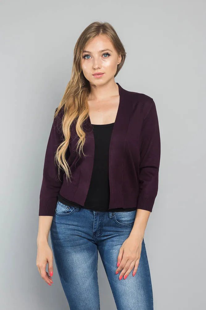 Women's Classic 3/4 Sleeve Cropped Cardigan