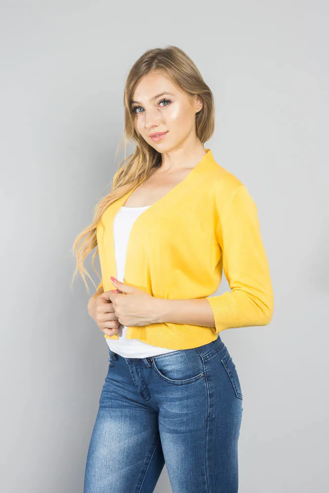 Women's Classic 3/4 Sleeve Cropped Cardigan