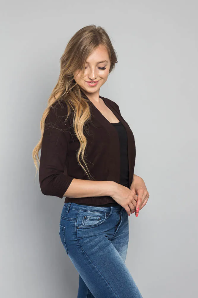 Women's Classic 3/4 Sleeve Cropped Cardigan