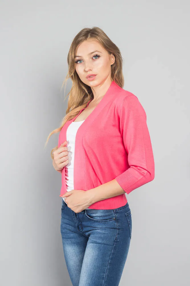 Women's Classic 3/4 Sleeve Cropped Cardigan