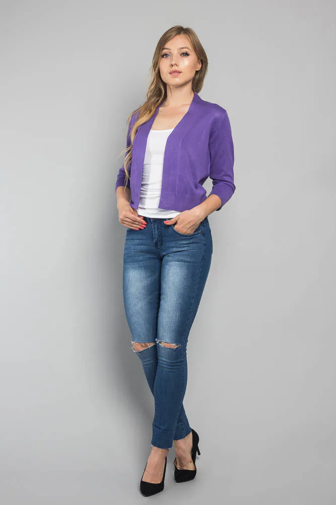 Women's Classic 3/4 Sleeve Cropped Cardigan