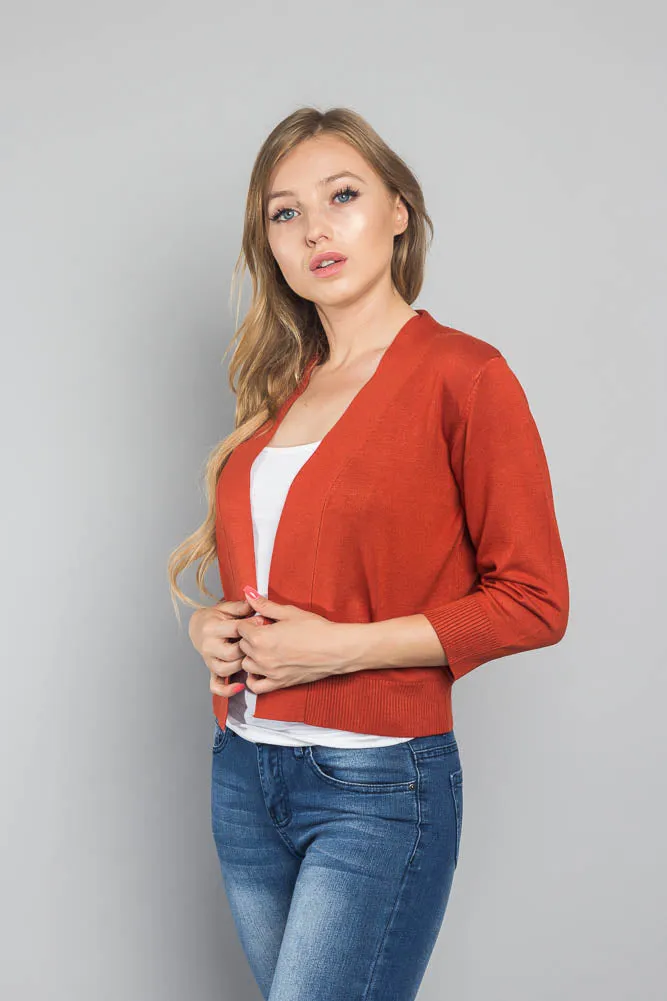 Women's Classic 3/4 Sleeve Cropped Cardigan
