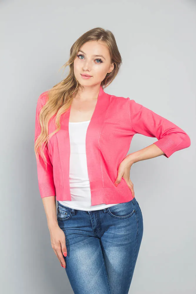 Women's Classic 3/4 Sleeve Cropped Cardigan