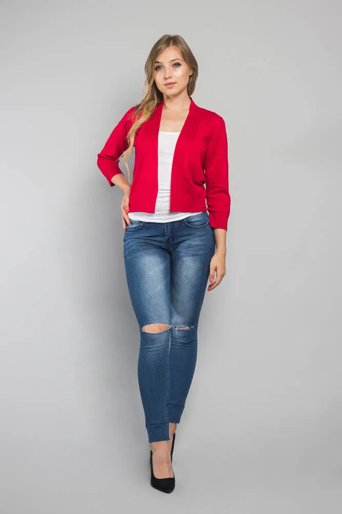 Women's Classic 3/4 Sleeve Cropped Cardigan