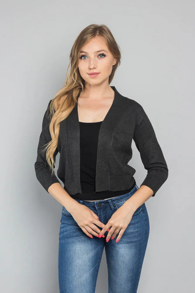 Women's Classic 3/4 Sleeve Cropped Cardigan