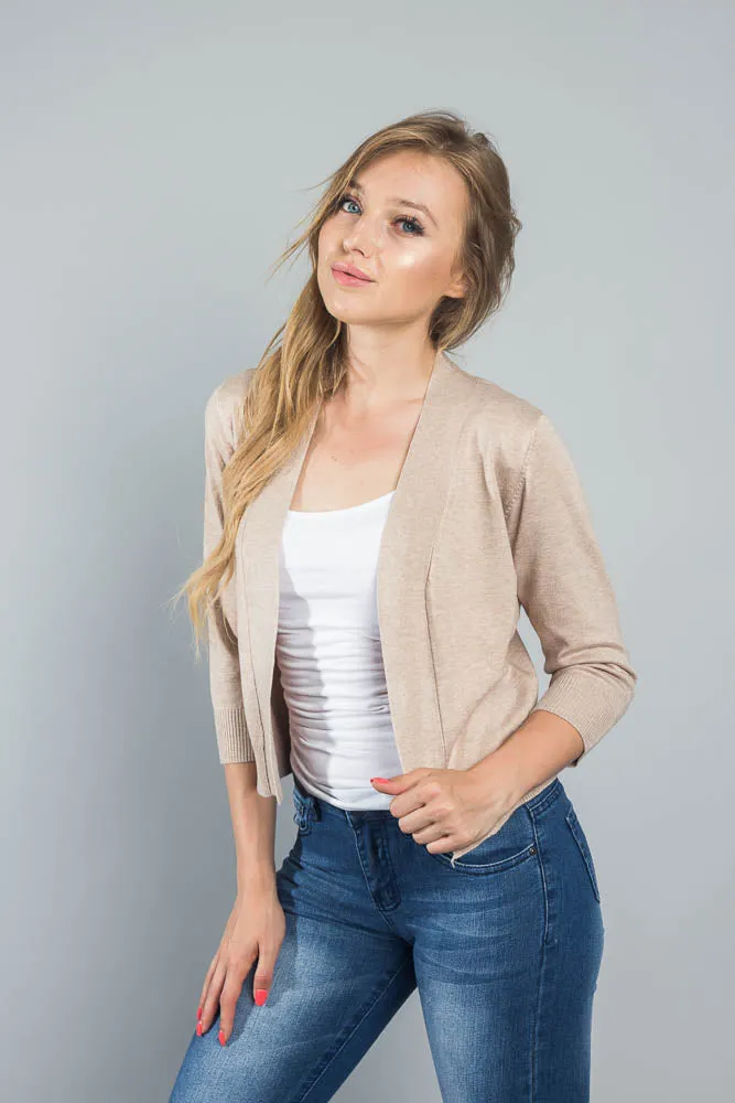 Women's Classic 3/4 Sleeve Cropped Cardigan