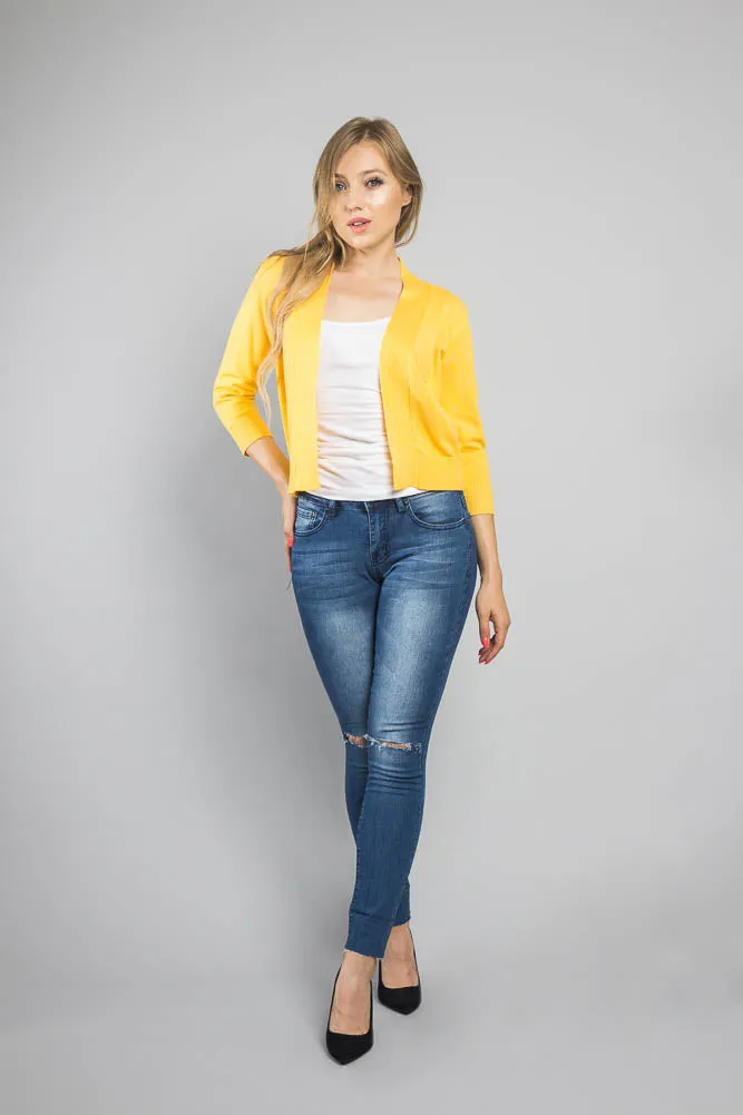Women's Classic 3/4 Sleeve Cropped Cardigan