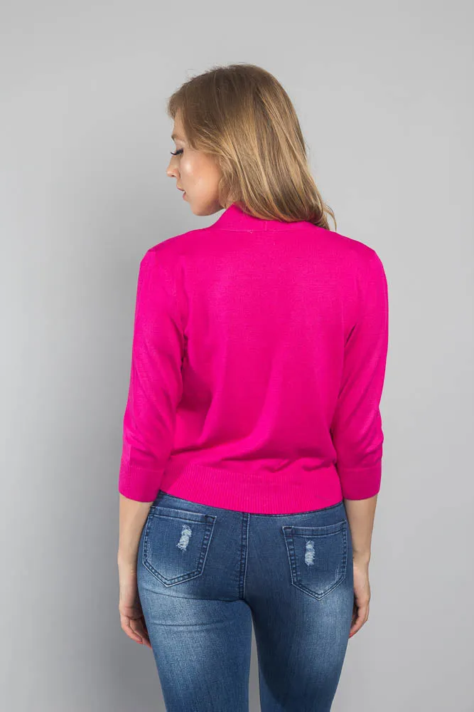 Women's Classic 3/4 Sleeve Cropped Cardigan