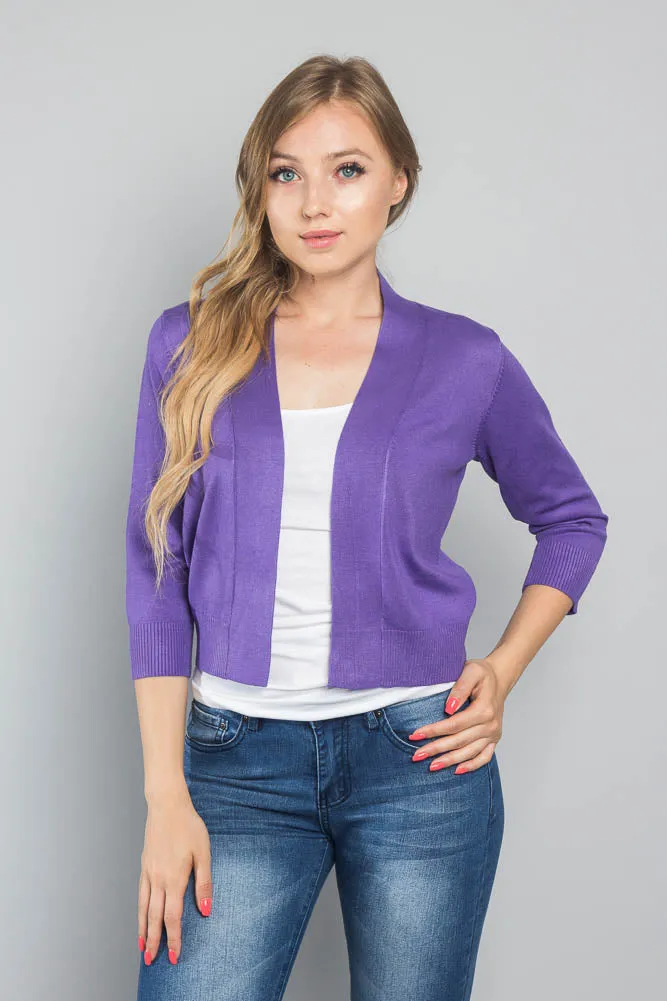 Women's Classic 3/4 Sleeve Cropped Cardigan