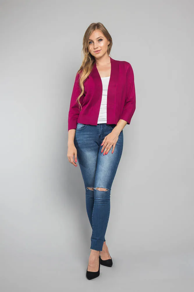 Women's Classic 3/4 Sleeve Cropped Cardigan