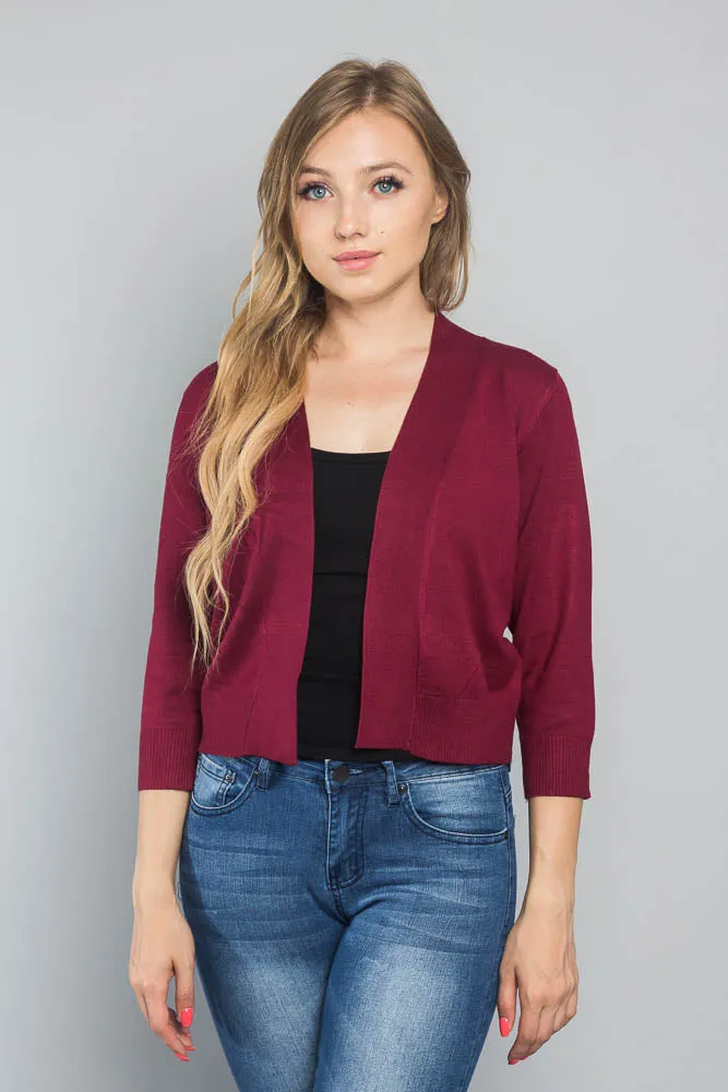 Women's Classic 3/4 Sleeve Cropped Cardigan