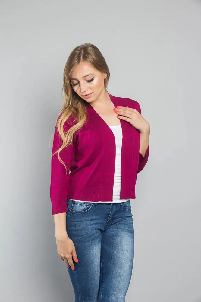 Women's Classic 3/4 Sleeve Cropped Cardigan
