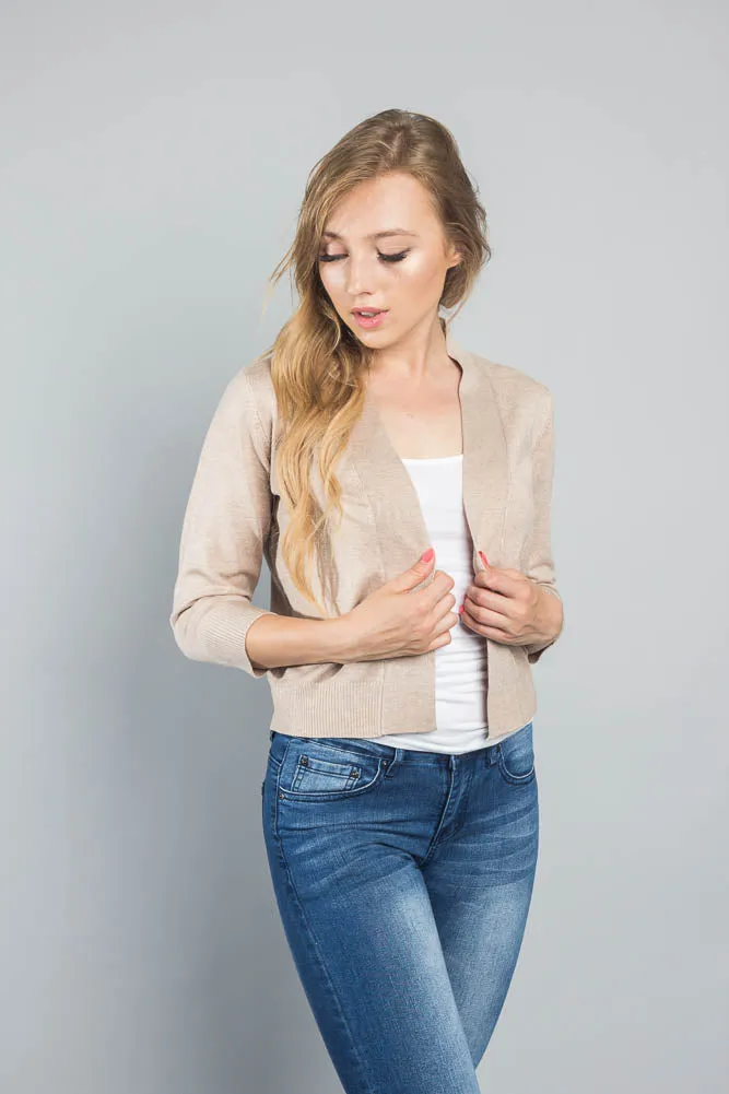 Women's Classic 3/4 Sleeve Cropped Cardigan