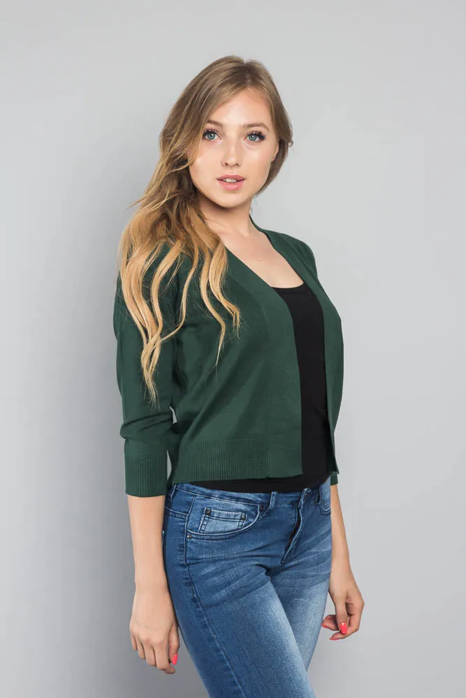 Women's Classic 3/4 Sleeve Cropped Cardigan