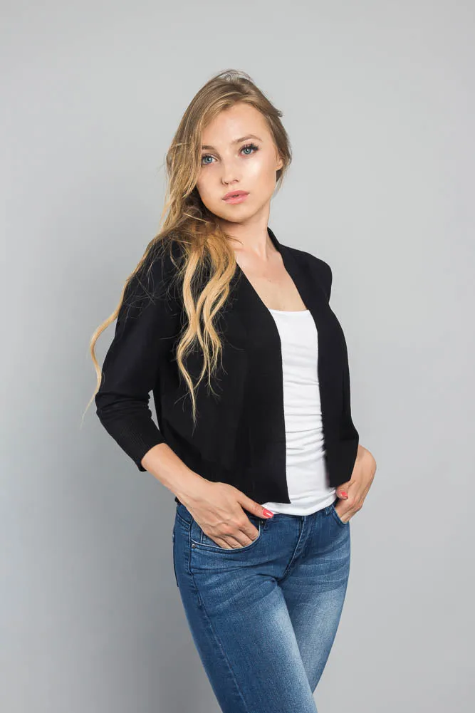 Women's Classic 3/4 Sleeve Cropped Cardigan