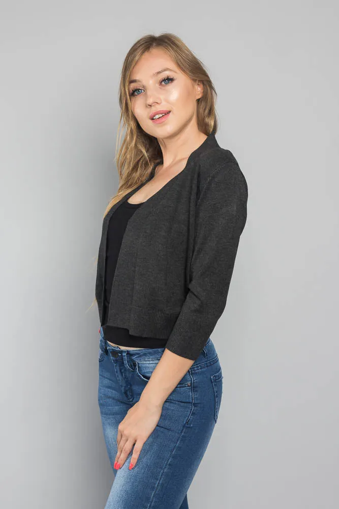 Women's Classic 3/4 Sleeve Cropped Cardigan