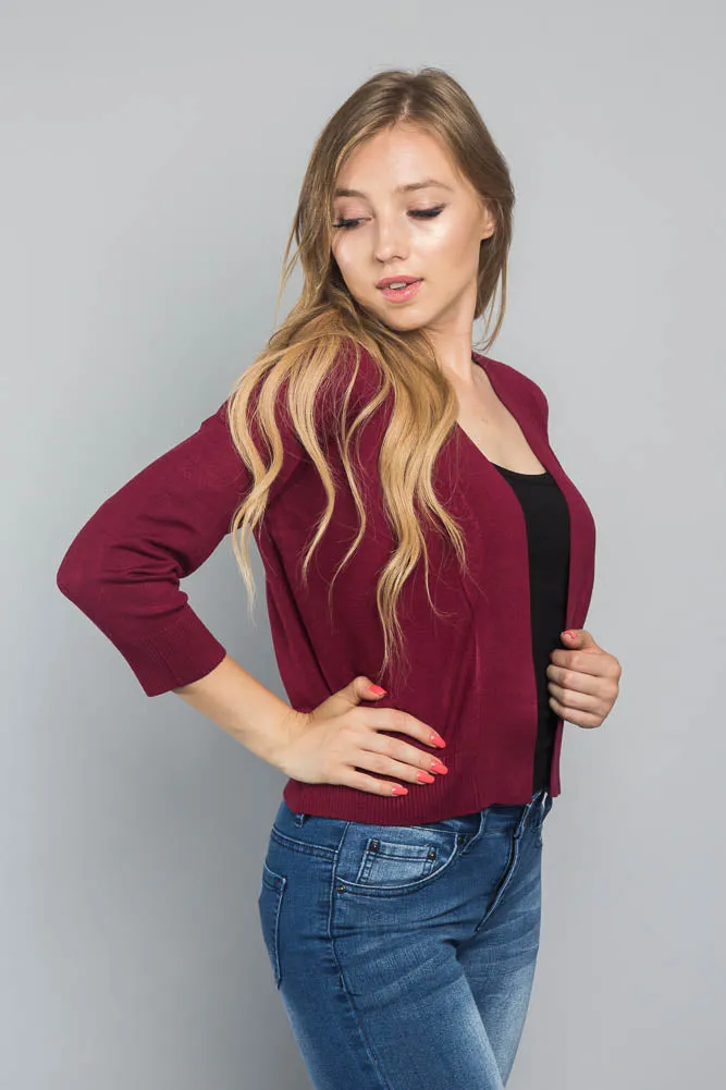 Women's Classic 3/4 Sleeve Cropped Cardigan