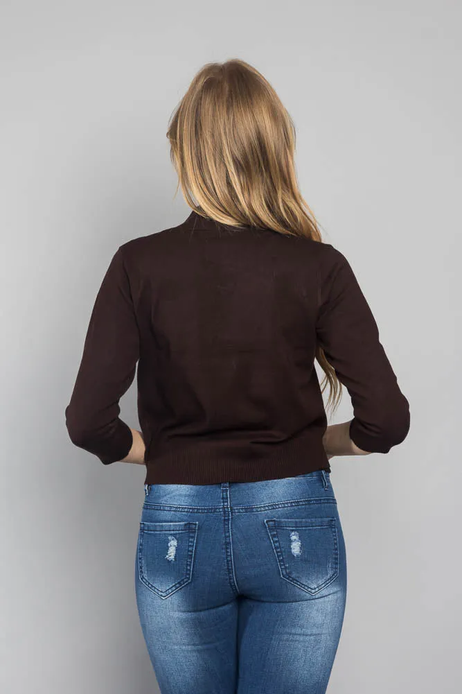 Women's Classic 3/4 Sleeve Cropped Cardigan