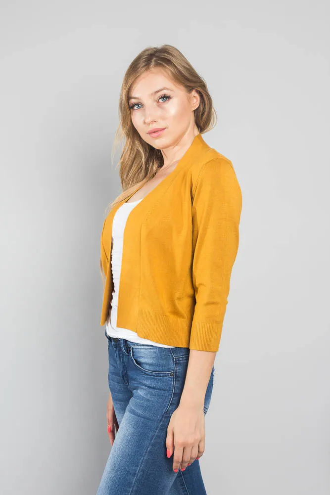 Women's Classic 3/4 Sleeve Cropped Cardigan