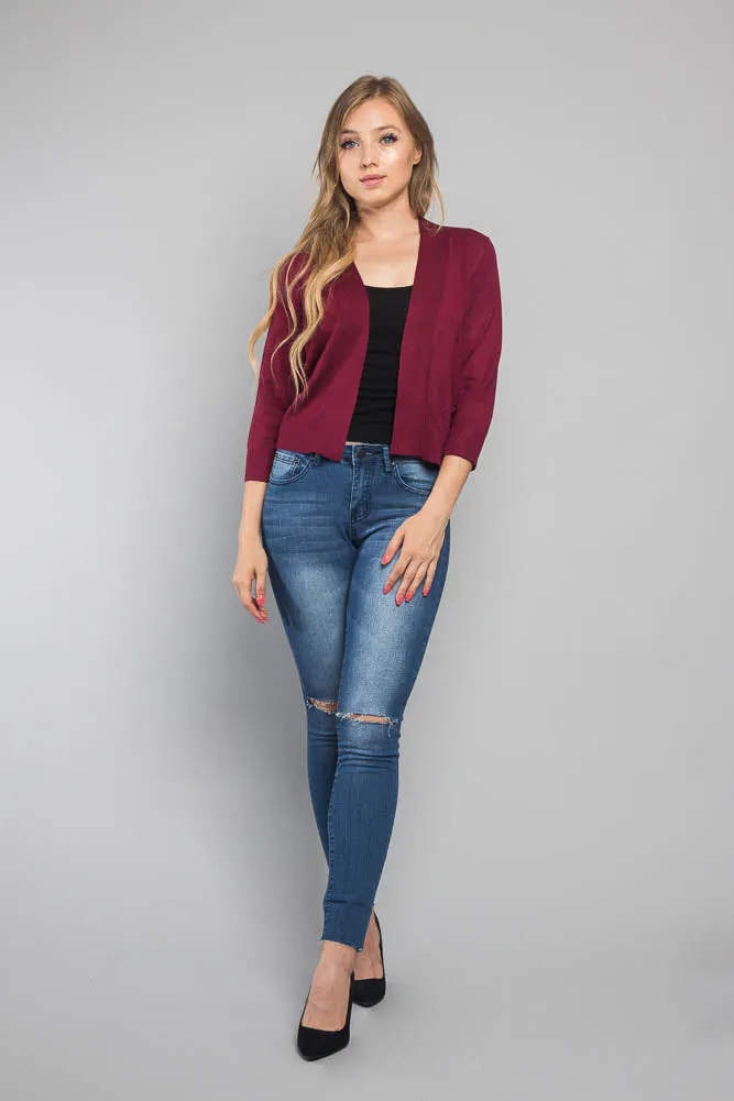 Women's Classic 3/4 Sleeve Cropped Cardigan
