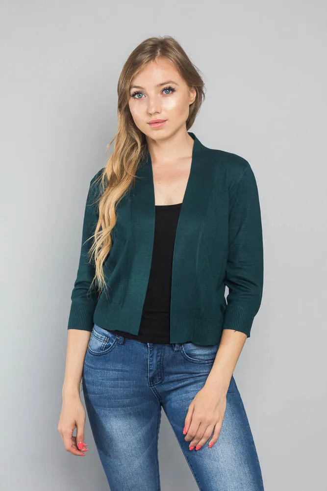 Women's Classic 3/4 Sleeve Cropped Cardigan