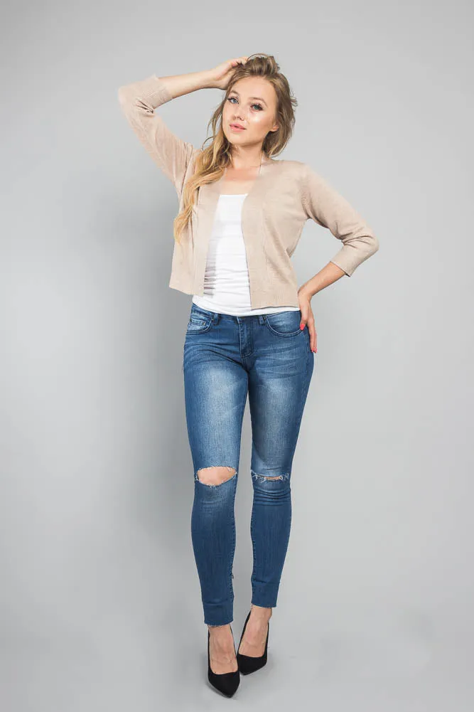 Women's Classic 3/4 Sleeve Cropped Cardigan