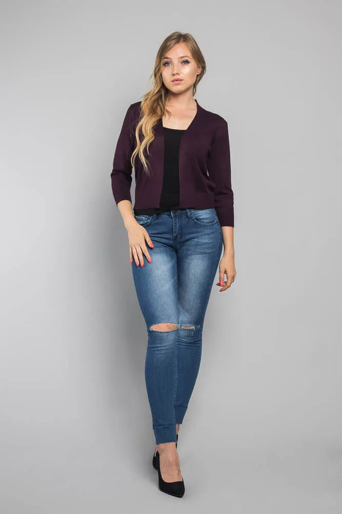Women's Classic 3/4 Sleeve Cropped Cardigan