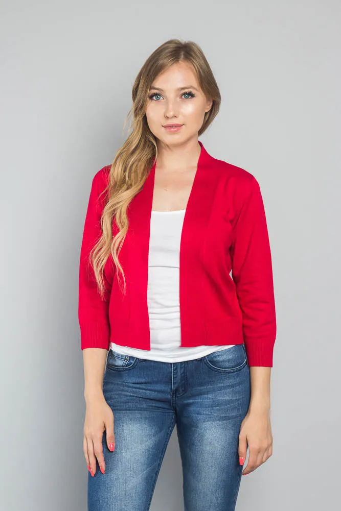 Women's Classic 3/4 Sleeve Cropped Cardigan