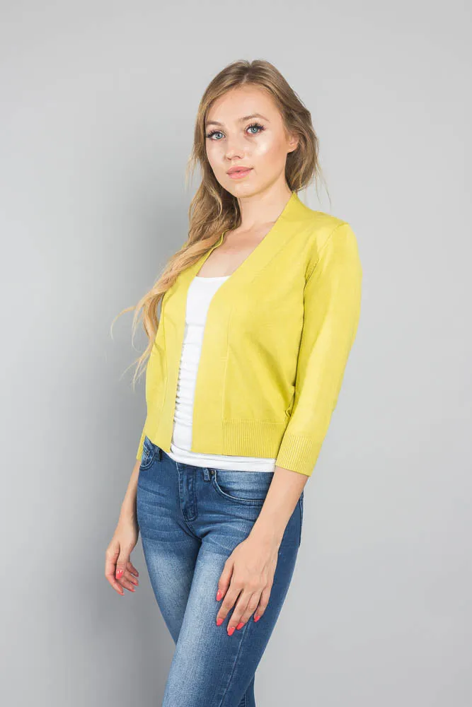 Women's Classic 3/4 Sleeve Cropped Cardigan