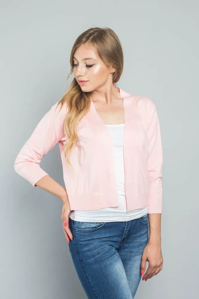 Women's Classic 3/4 Sleeve Cropped Cardigan