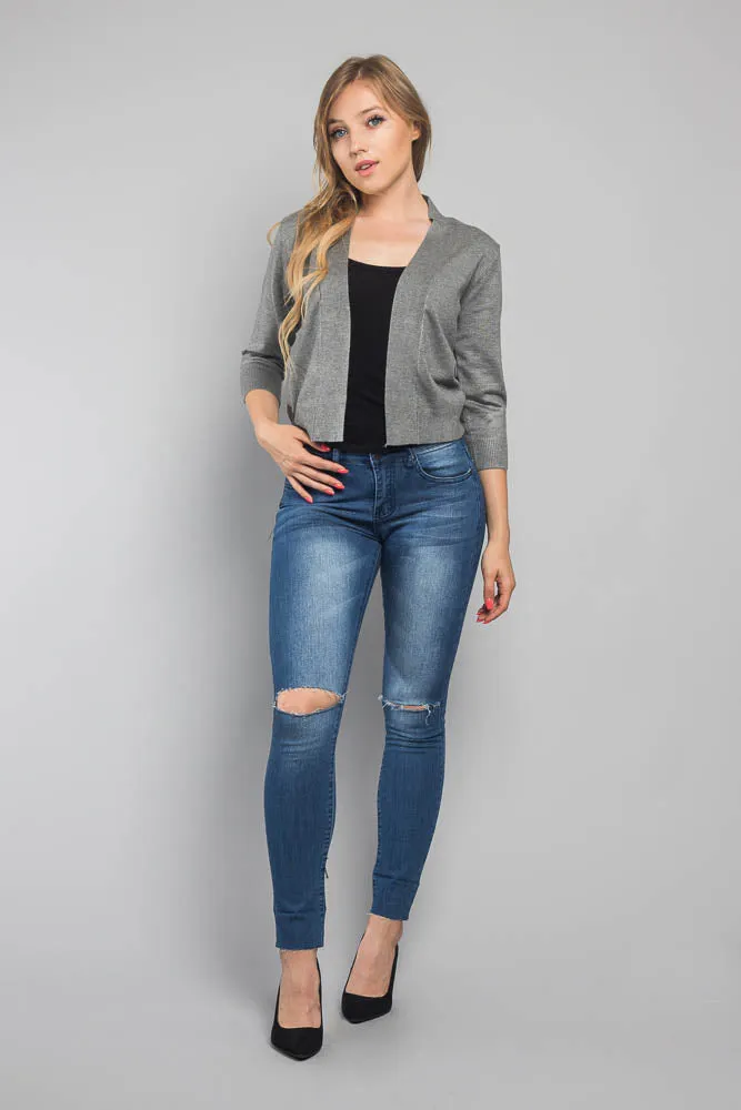 Women's Classic 3/4 Sleeve Cropped Cardigan