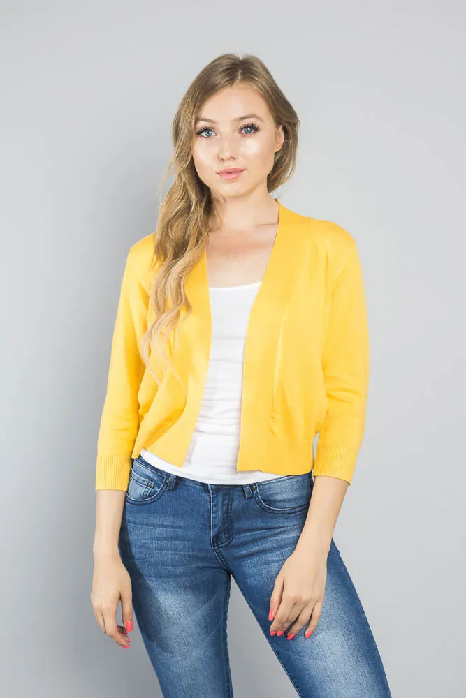 Women's Classic 3/4 Sleeve Cropped Cardigan